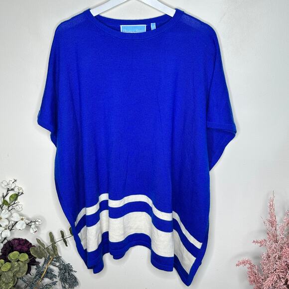 DRAPER JAMES Blue White Spirit Sweater Cape Poncho {3S16} - Picture 2 of 6